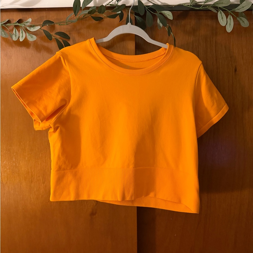 aerie Bright Orange Cropped Seamless T-Shirt